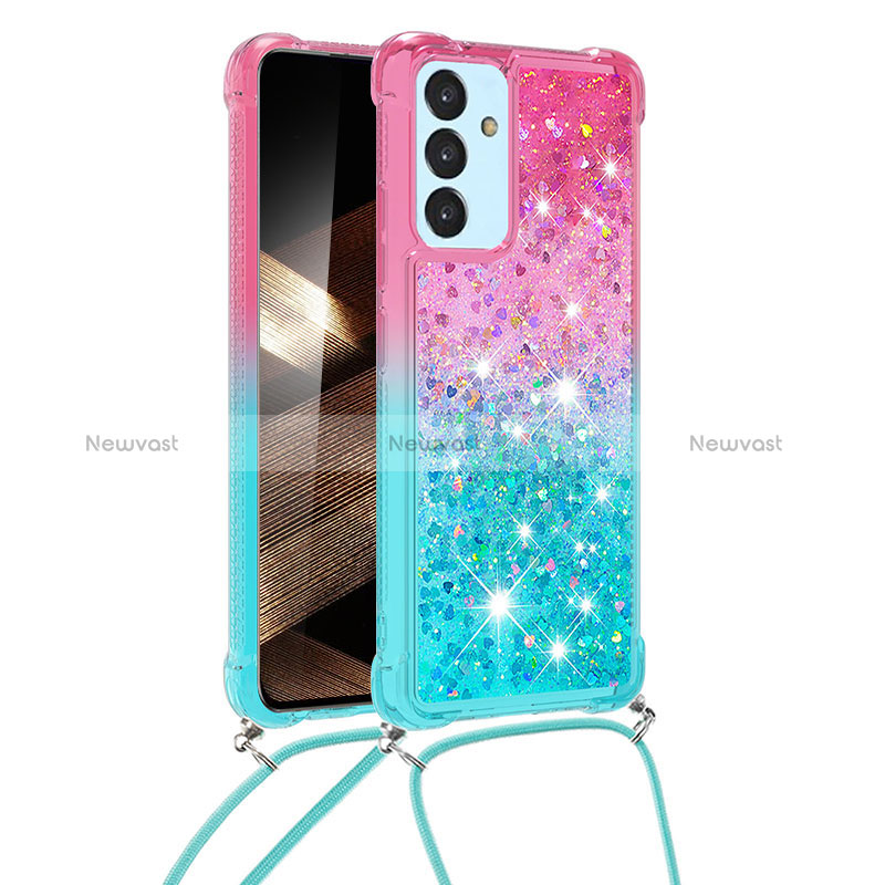 Silicone Candy Rubber TPU Bling-Bling Soft Case Cover with Lanyard Strap S01 for Samsung Galaxy A55 5G Pink