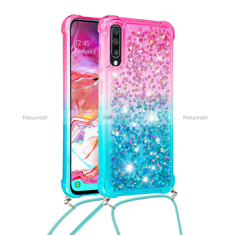 Silicone Candy Rubber TPU Bling-Bling Soft Case Cover with Lanyard Strap S01 for Samsung Galaxy A70S