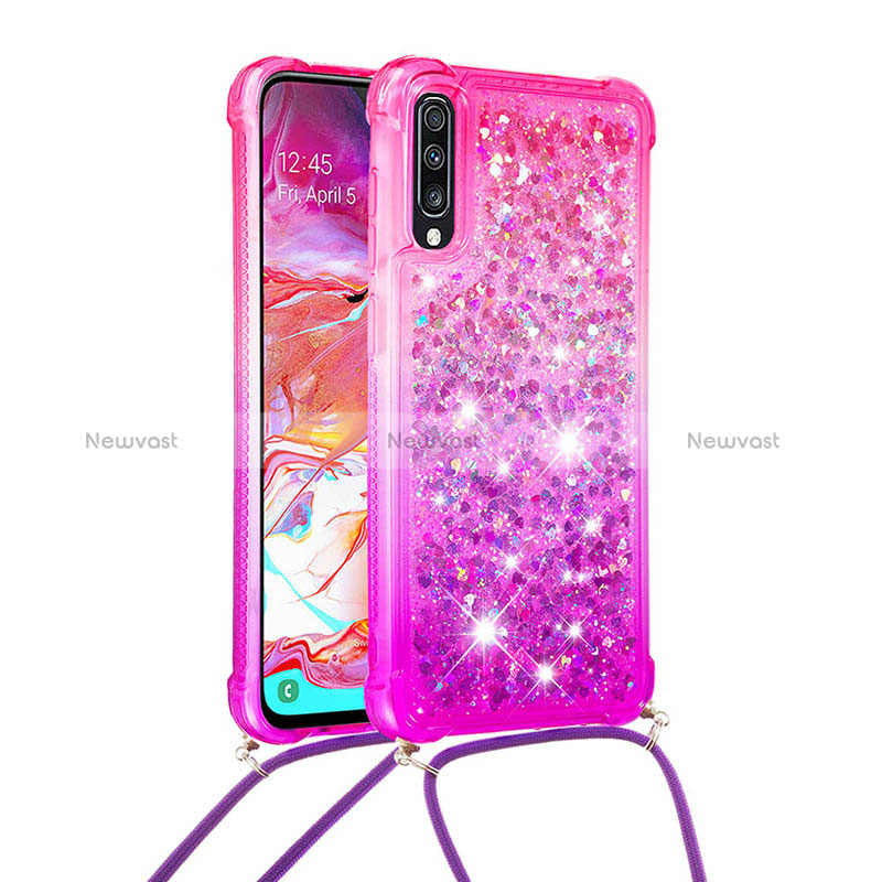 Silicone Candy Rubber TPU Bling-Bling Soft Case Cover with Lanyard Strap S01 for Samsung Galaxy A70S