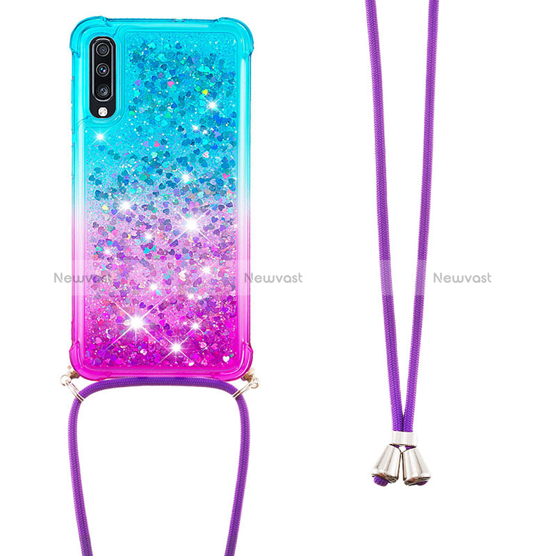 Silicone Candy Rubber TPU Bling-Bling Soft Case Cover with Lanyard Strap S01 for Samsung Galaxy A70S