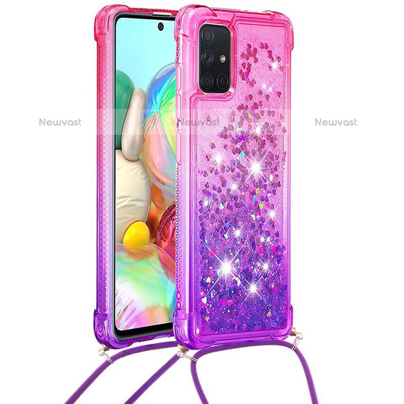 Silicone Candy Rubber TPU Bling-Bling Soft Case Cover with Lanyard Strap S01 for Samsung Galaxy A71 4G A715