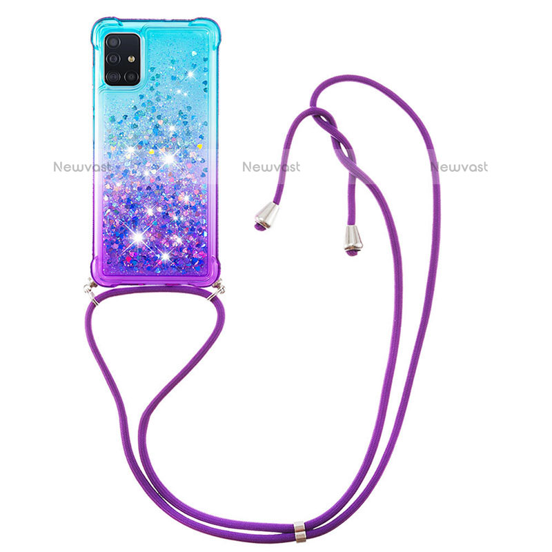 Silicone Candy Rubber TPU Bling-Bling Soft Case Cover with Lanyard Strap S01 for Samsung Galaxy A71 4G A715