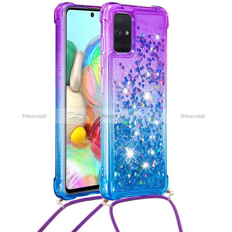 Silicone Candy Rubber TPU Bling-Bling Soft Case Cover with Lanyard Strap S01 for Samsung Galaxy A71 5G