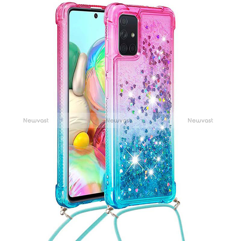 Silicone Candy Rubber TPU Bling-Bling Soft Case Cover with Lanyard Strap S01 for Samsung Galaxy A71 5G