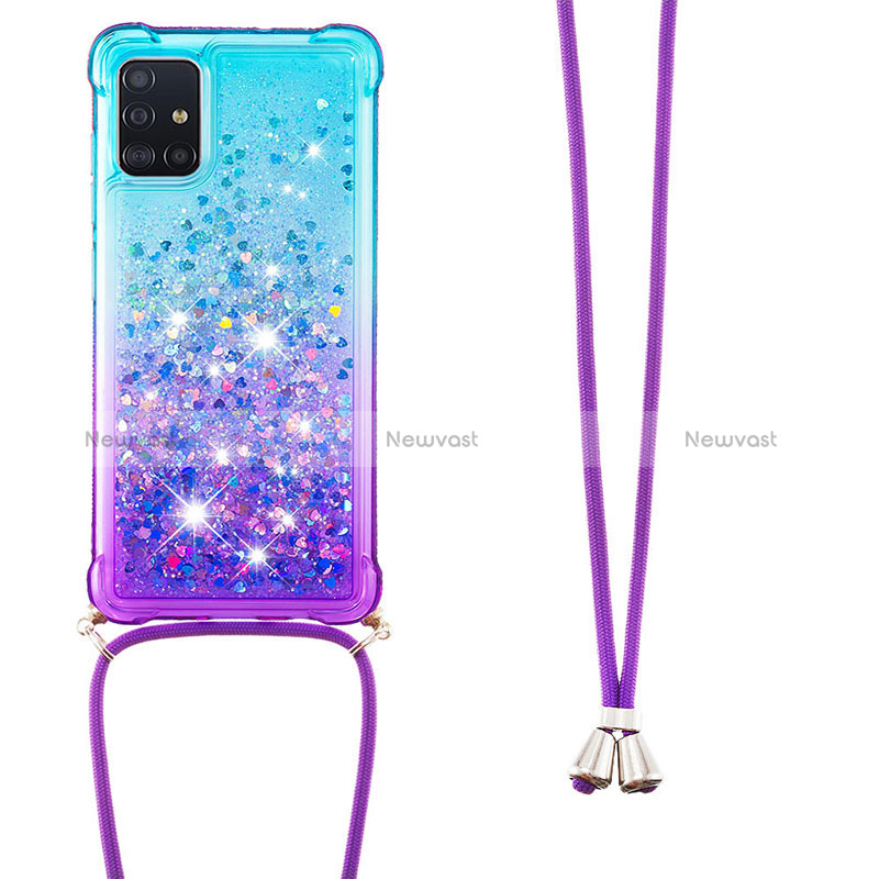 Silicone Candy Rubber TPU Bling-Bling Soft Case Cover with Lanyard Strap S01 for Samsung Galaxy A71 5G