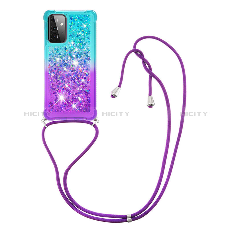 Silicone Candy Rubber TPU Bling-Bling Soft Case Cover with Lanyard Strap S01 for Samsung Galaxy A72 5G