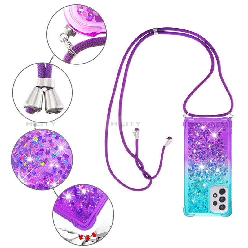 Silicone Candy Rubber TPU Bling-Bling Soft Case Cover with Lanyard Strap S01 for Samsung Galaxy A73 5G