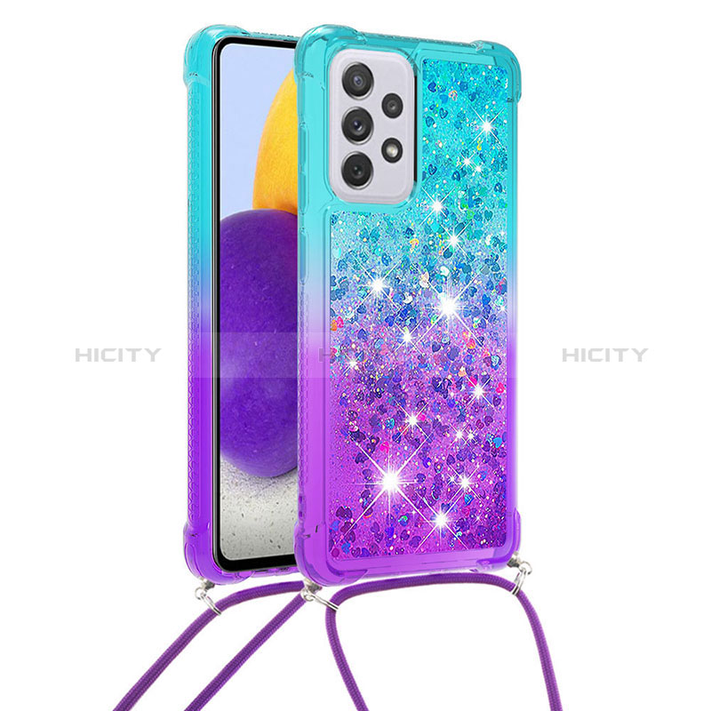 Silicone Candy Rubber TPU Bling-Bling Soft Case Cover with Lanyard Strap S01 for Samsung Galaxy A73 5G Sky Blue