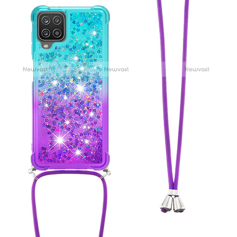 Silicone Candy Rubber TPU Bling-Bling Soft Case Cover with Lanyard Strap S01 for Samsung Galaxy F12