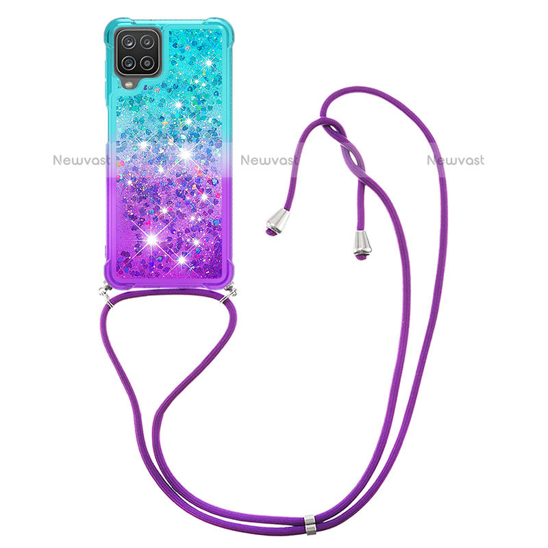 Silicone Candy Rubber TPU Bling-Bling Soft Case Cover with Lanyard Strap S01 for Samsung Galaxy F12