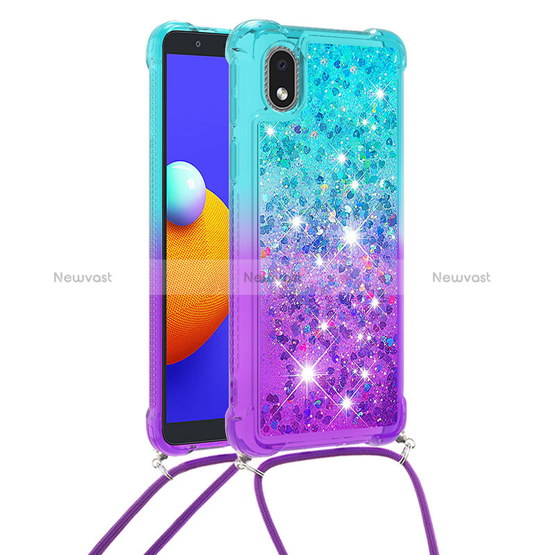 Silicone Candy Rubber TPU Bling-Bling Soft Case Cover with Lanyard Strap S01 for Samsung Galaxy M01 Core