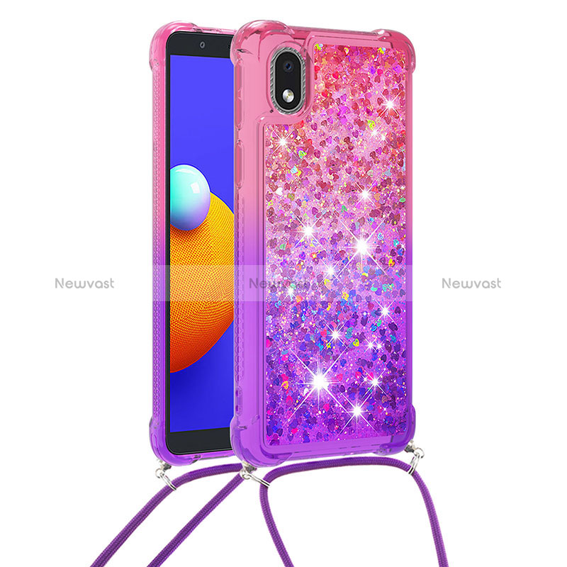 Silicone Candy Rubber TPU Bling-Bling Soft Case Cover with Lanyard Strap S01 for Samsung Galaxy M01 Core