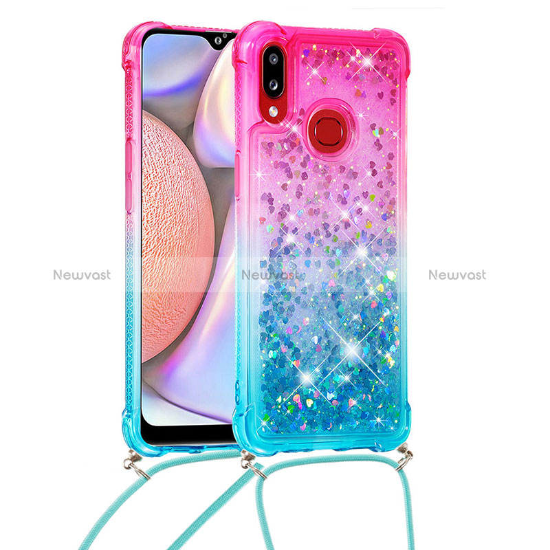 Silicone Candy Rubber TPU Bling-Bling Soft Case Cover with Lanyard Strap S01 for Samsung Galaxy M01s
