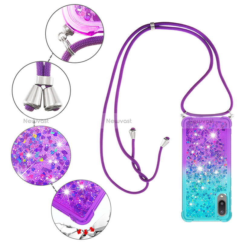 Silicone Candy Rubber TPU Bling-Bling Soft Case Cover with Lanyard Strap S01 for Samsung Galaxy M02