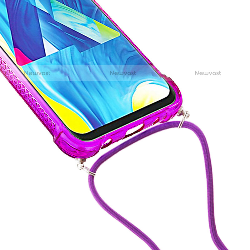 Silicone Candy Rubber TPU Bling-Bling Soft Case Cover with Lanyard Strap S01 for Samsung Galaxy M10