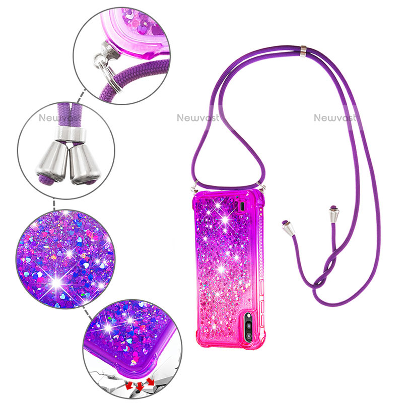 Silicone Candy Rubber TPU Bling-Bling Soft Case Cover with Lanyard Strap S01 for Samsung Galaxy M10