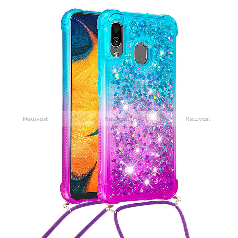 Silicone Candy Rubber TPU Bling-Bling Soft Case Cover with Lanyard Strap S01 for Samsung Galaxy M10S