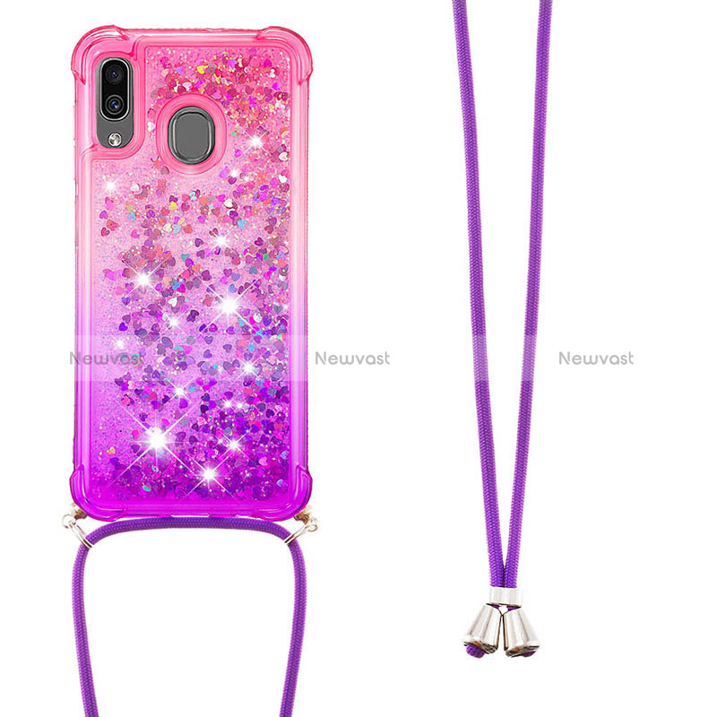 Silicone Candy Rubber TPU Bling-Bling Soft Case Cover with Lanyard Strap S01 for Samsung Galaxy M10S