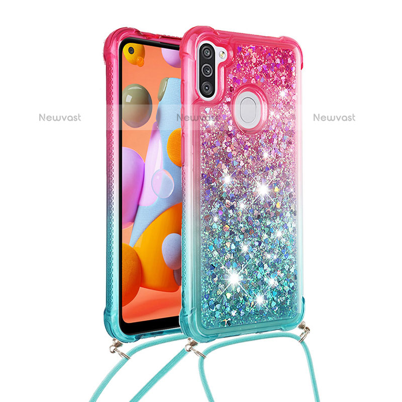 Silicone Candy Rubber TPU Bling-Bling Soft Case Cover with Lanyard Strap S01 for Samsung Galaxy M11