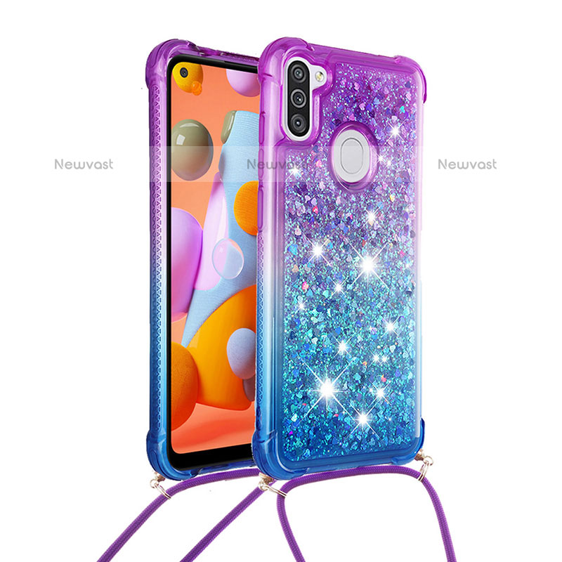 Silicone Candy Rubber TPU Bling-Bling Soft Case Cover with Lanyard Strap S01 for Samsung Galaxy M11