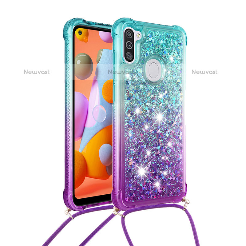 Silicone Candy Rubber TPU Bling-Bling Soft Case Cover with Lanyard Strap S01 for Samsung Galaxy M11