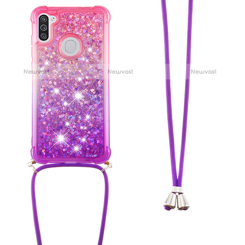 Silicone Candy Rubber TPU Bling-Bling Soft Case Cover with Lanyard Strap S01 for Samsung Galaxy M11