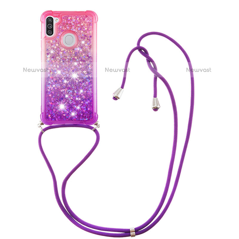 Silicone Candy Rubber TPU Bling-Bling Soft Case Cover with Lanyard Strap S01 for Samsung Galaxy M11