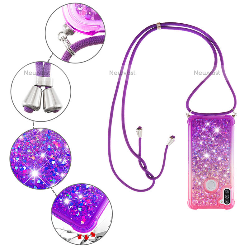 Silicone Candy Rubber TPU Bling-Bling Soft Case Cover with Lanyard Strap S01 for Samsung Galaxy M11