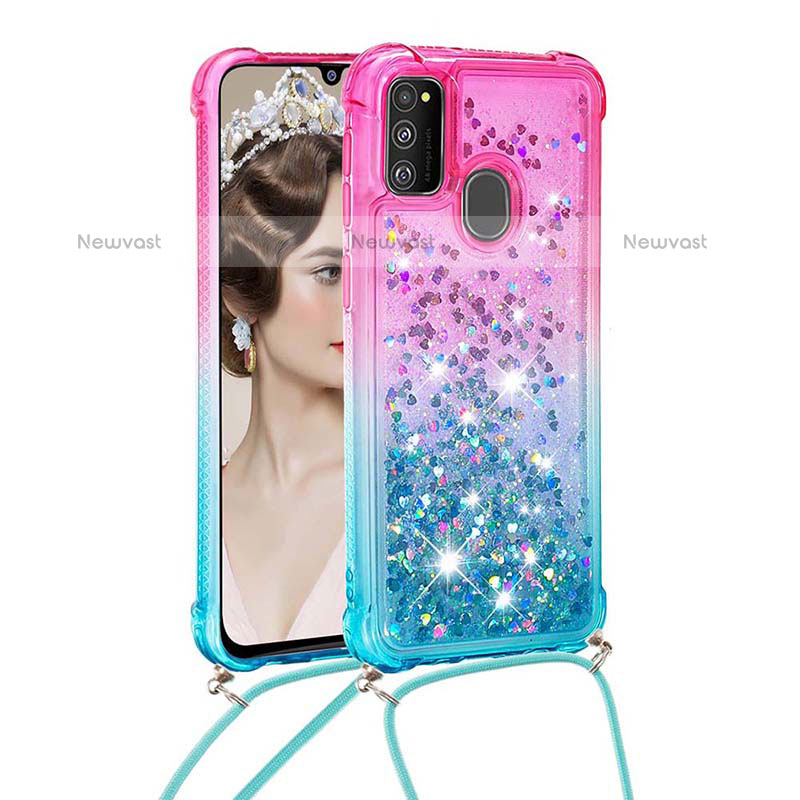 Silicone Candy Rubber TPU Bling-Bling Soft Case Cover with Lanyard Strap S01 for Samsung Galaxy M21