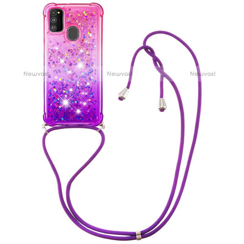 Silicone Candy Rubber TPU Bling-Bling Soft Case Cover with Lanyard Strap S01 for Samsung Galaxy M21