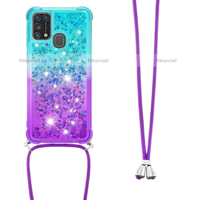 Silicone Candy Rubber TPU Bling-Bling Soft Case Cover with Lanyard Strap S01 for Samsung Galaxy M31