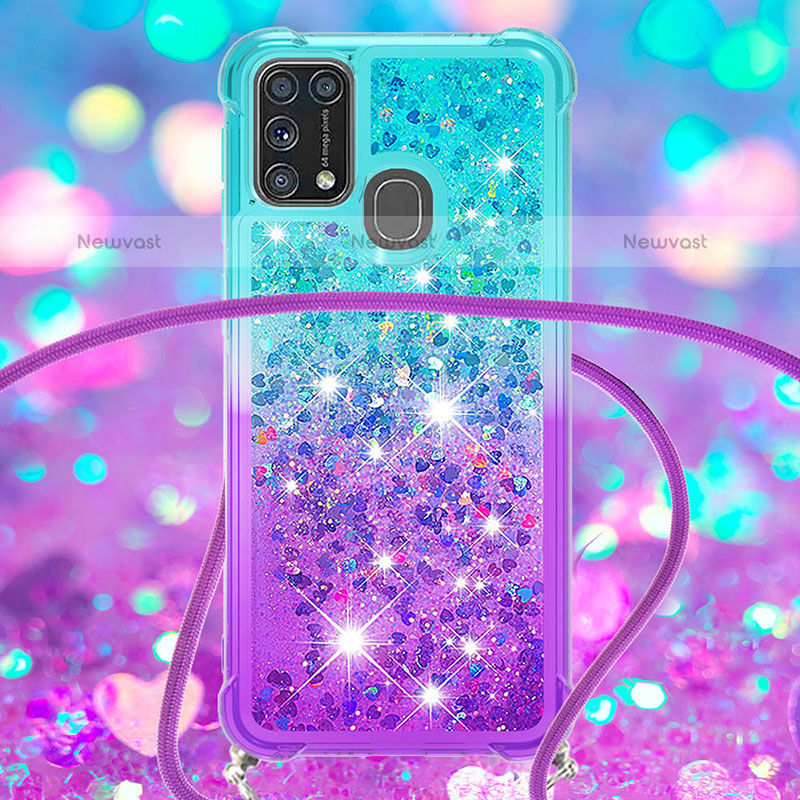 Silicone Candy Rubber TPU Bling-Bling Soft Case Cover with Lanyard Strap S01 for Samsung Galaxy M31