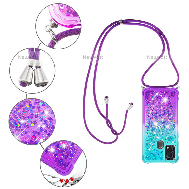 Silicone Candy Rubber TPU Bling-Bling Soft Case Cover with Lanyard Strap S01 for Samsung Galaxy M31