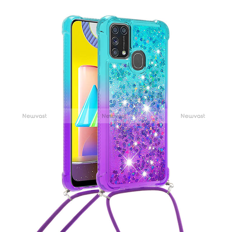 Silicone Candy Rubber TPU Bling-Bling Soft Case Cover with Lanyard Strap S01 for Samsung Galaxy M31 Prime Edition