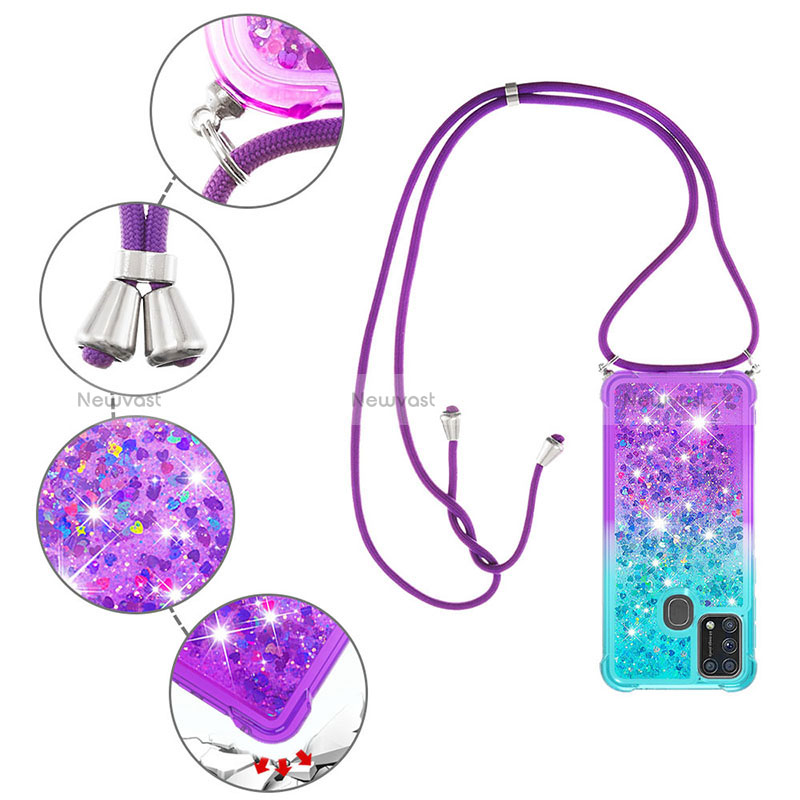 Silicone Candy Rubber TPU Bling-Bling Soft Case Cover with Lanyard Strap S01 for Samsung Galaxy M31 Prime Edition