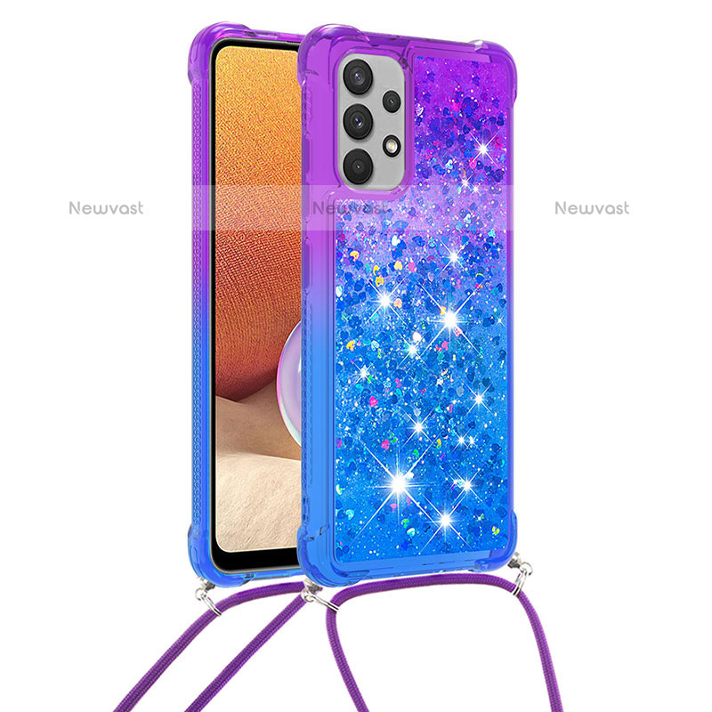 Silicone Candy Rubber TPU Bling-Bling Soft Case Cover with Lanyard Strap S01 for Samsung Galaxy M32 5G