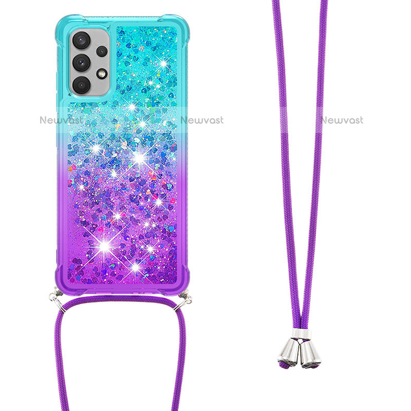 Silicone Candy Rubber TPU Bling-Bling Soft Case Cover with Lanyard Strap S01 for Samsung Galaxy M32 5G