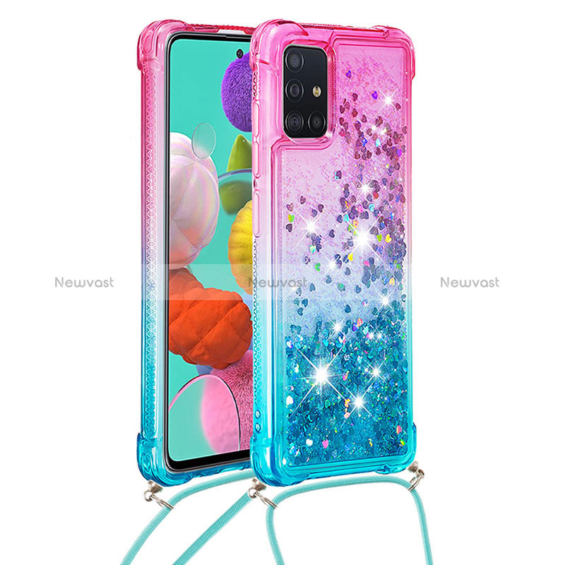 Silicone Candy Rubber TPU Bling-Bling Soft Case Cover with Lanyard Strap S01 for Samsung Galaxy M40S