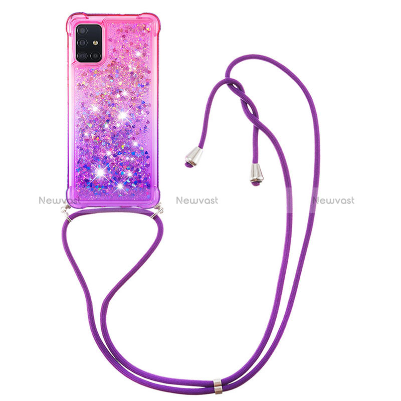 Silicone Candy Rubber TPU Bling-Bling Soft Case Cover with Lanyard Strap S01 for Samsung Galaxy M40S