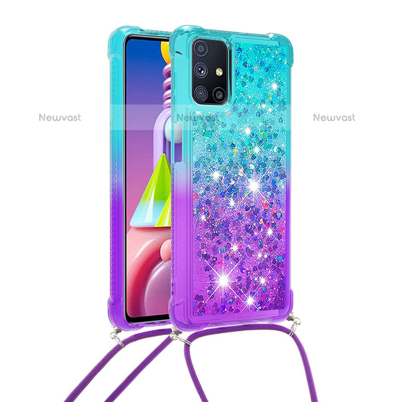 Silicone Candy Rubber TPU Bling-Bling Soft Case Cover with Lanyard Strap S01 for Samsung Galaxy M51