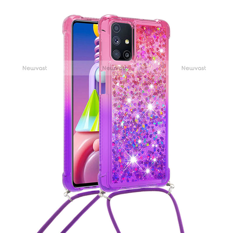 Silicone Candy Rubber TPU Bling-Bling Soft Case Cover with Lanyard Strap S01 for Samsung Galaxy M51