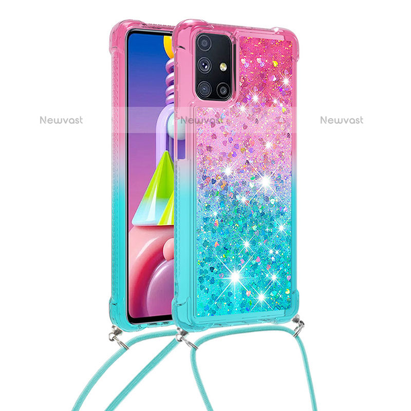 Silicone Candy Rubber TPU Bling-Bling Soft Case Cover with Lanyard Strap S01 for Samsung Galaxy M51