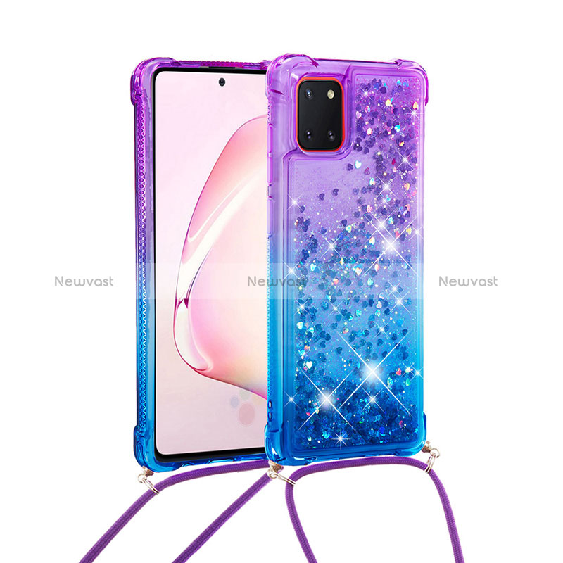 Silicone Candy Rubber TPU Bling-Bling Soft Case Cover with Lanyard Strap S01 for Samsung Galaxy M60s