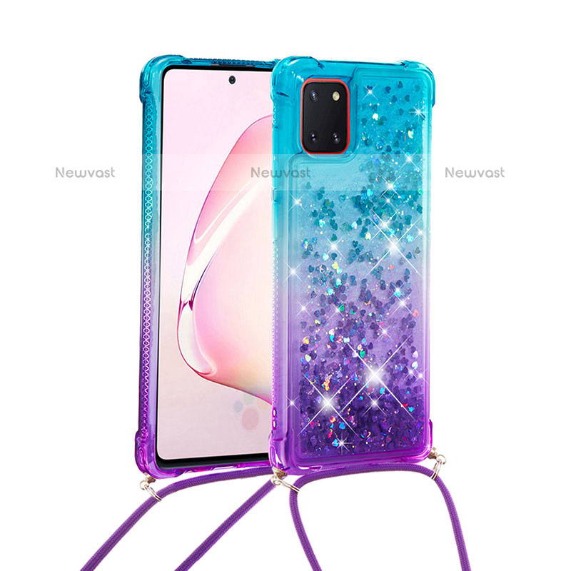 Silicone Candy Rubber TPU Bling-Bling Soft Case Cover with Lanyard Strap S01 for Samsung Galaxy Note 10 Lite