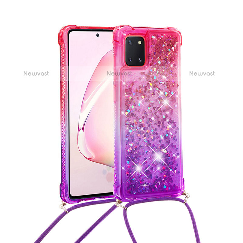 Silicone Candy Rubber TPU Bling-Bling Soft Case Cover with Lanyard Strap S01 for Samsung Galaxy Note 10 Lite