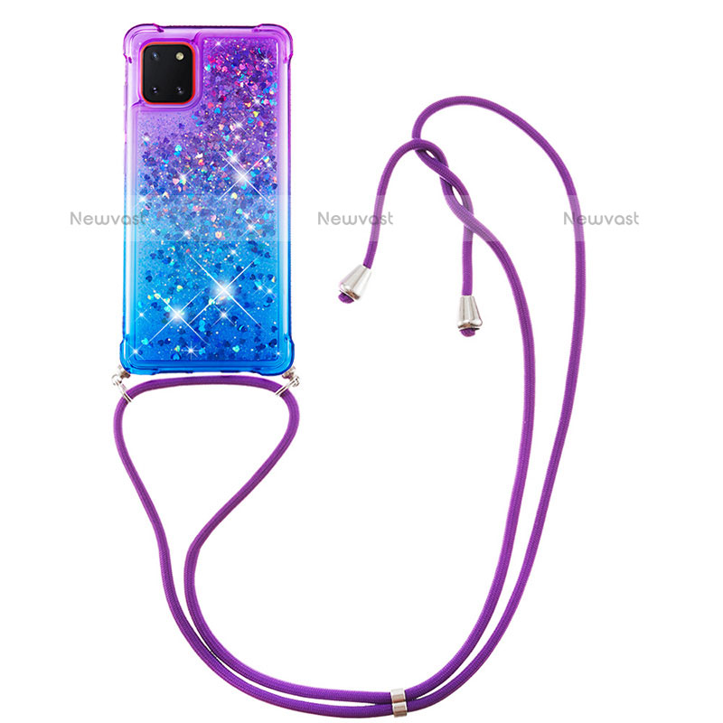 Silicone Candy Rubber TPU Bling-Bling Soft Case Cover with Lanyard Strap S01 for Samsung Galaxy Note 10 Lite