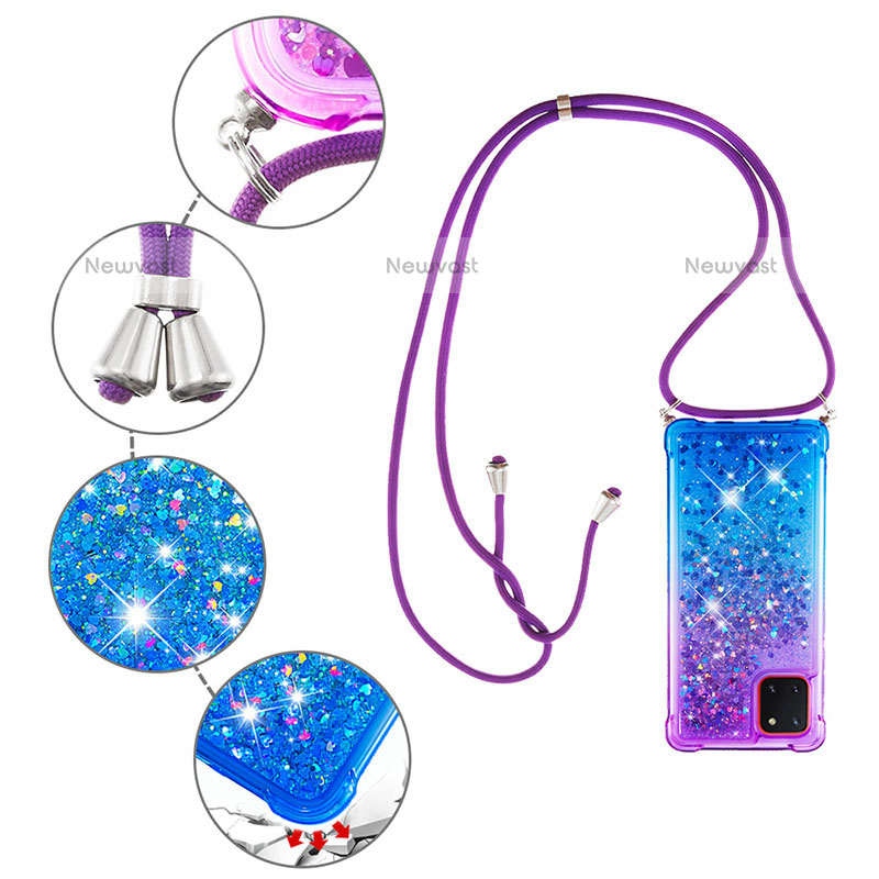 Silicone Candy Rubber TPU Bling-Bling Soft Case Cover with Lanyard Strap S01 for Samsung Galaxy Note 10 Lite