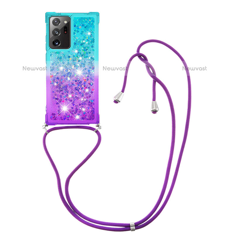 Silicone Candy Rubber TPU Bling-Bling Soft Case Cover with Lanyard Strap S01 for Samsung Galaxy Note 20 Ultra 5G