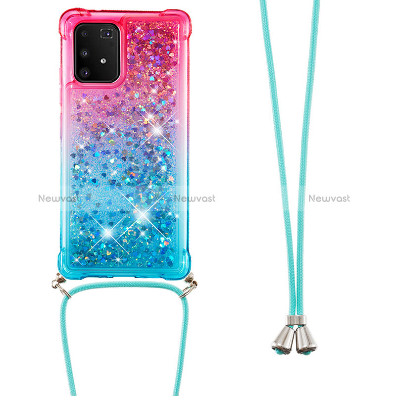 Silicone Candy Rubber TPU Bling-Bling Soft Case Cover with Lanyard Strap S01 for Samsung Galaxy S10 Lite