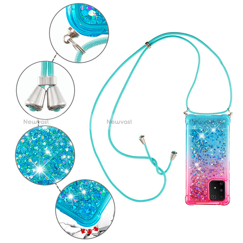 Silicone Candy Rubber TPU Bling-Bling Soft Case Cover with Lanyard Strap S01 for Samsung Galaxy S10 Lite